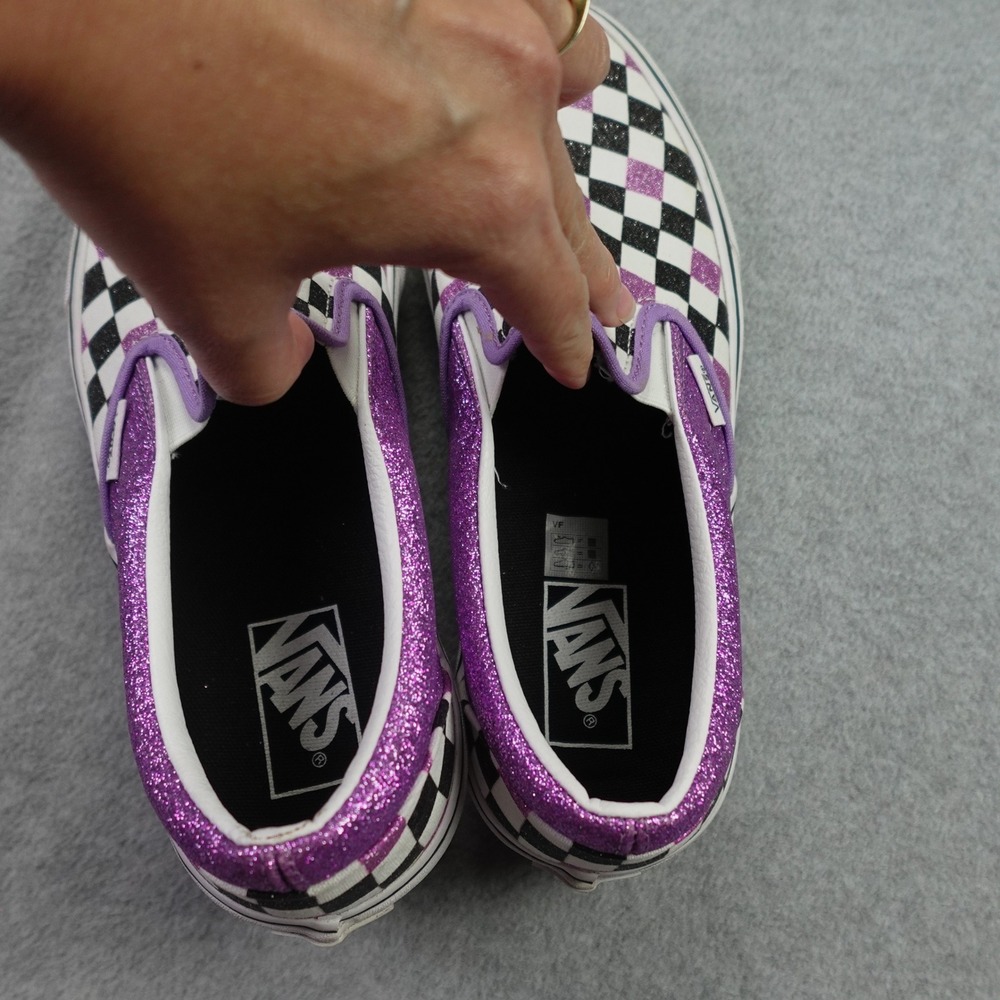 Vans Shoes Women 10 Purple Checkerboard Glitter Classic Slip-On Skate - Picture 8 of 10